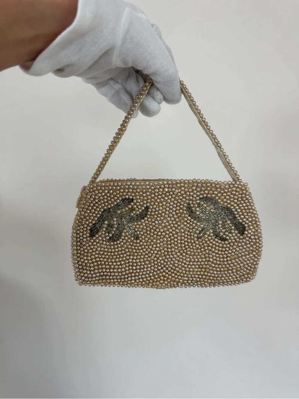 Vintage 1950s Japan Handmade Faux Pearl Beaded Evening Bag Clutch Bridal MCM